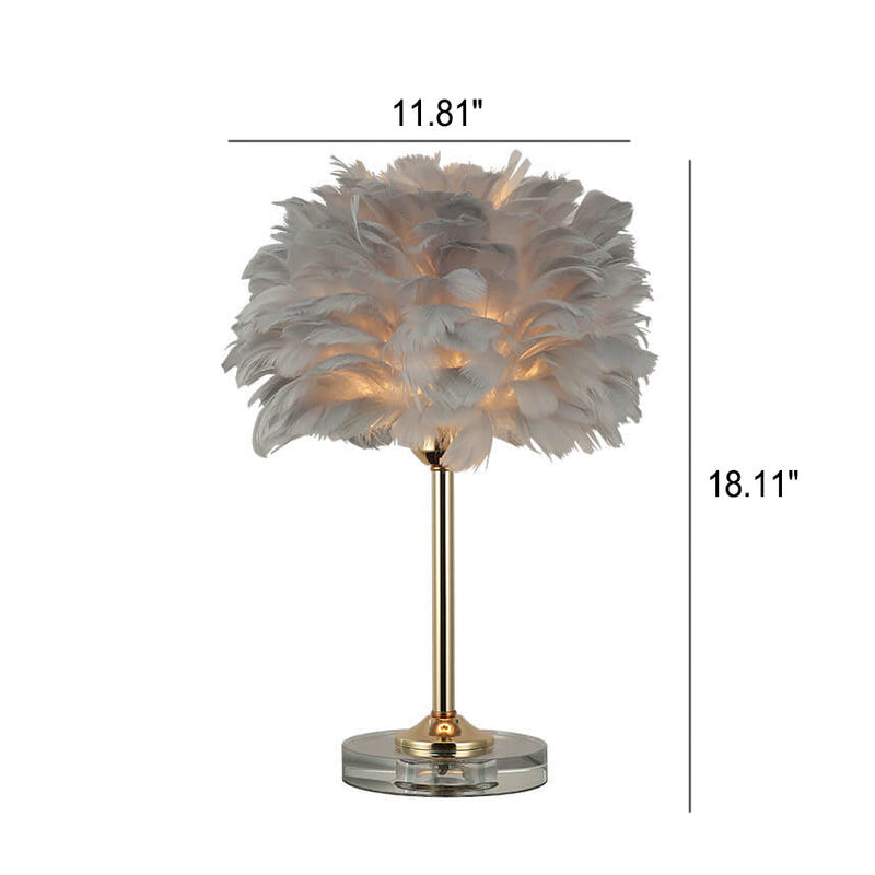 Lampe de table moderne à 1 lumière avec base en cristal et plumes 