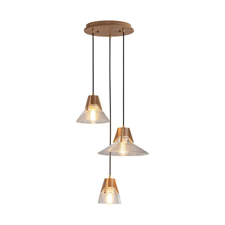 Lámpara de Isla de Cono de Vidrio de Tronco Japonés Vintage 1/3 Luces Candelabro 