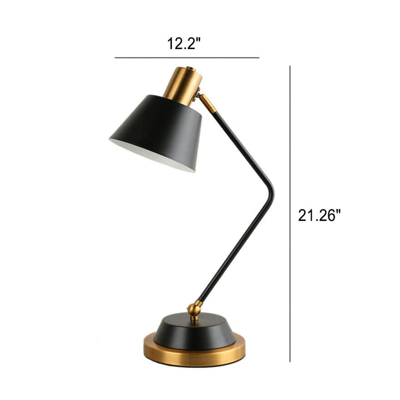 Lámpara de mesa de 1 luz con brazo curvado y pantalla cónica simple nórdica 