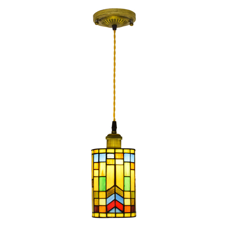 Tiffany Mediterranean Stained Glass Cylinder 1-Light Pendant Light