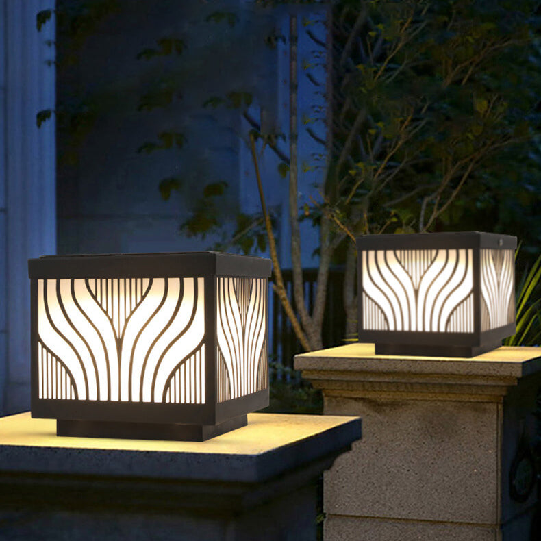 Modern Solar Patterned Stainless Steel Square Courtyard LED Path Lamp