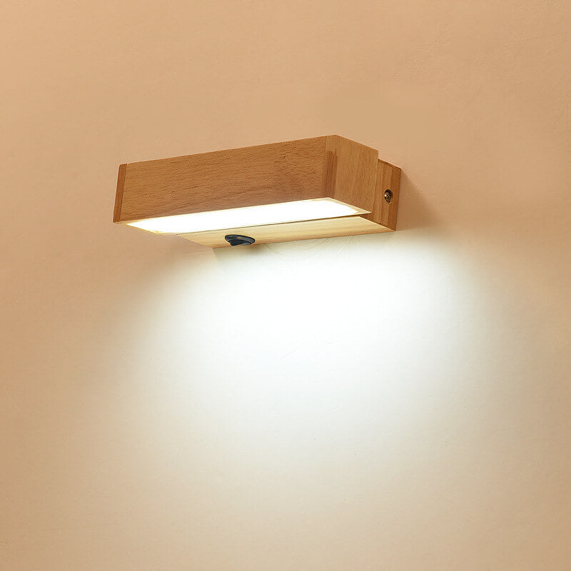 Simple Log Wooden Rectangular Rotatable LED Wall Sconce Lamp