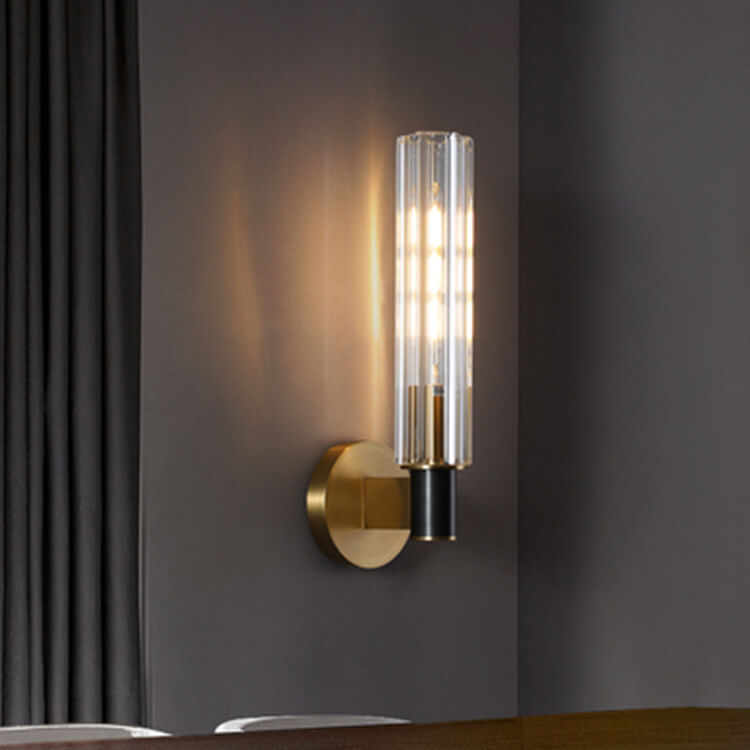 Modern Minimal Brass Crystal Column 1/2 Light Wall Sconce Lamp