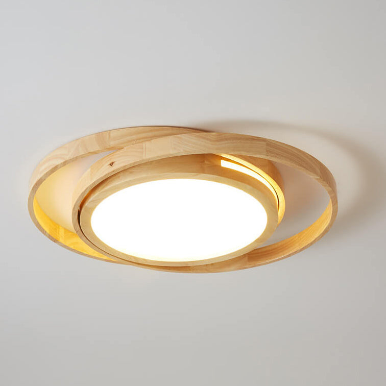 Minimalist Log Wooden Circle Ring LED Flush Mount Ceiling Light