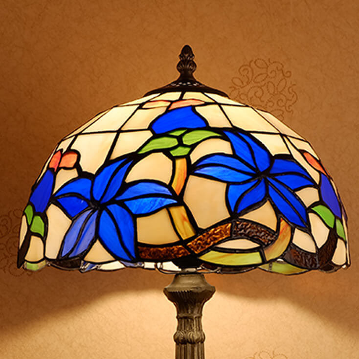 Tiffany Blue Gardenia Stained Glass 1-Light Table Lamp