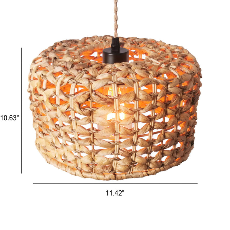 Modern Chinese Rattan Straw Rope Woven Drum 1-Light Pendant