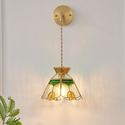 Vintage Tulip Cone 1-Licht-Wandleuchte aus Buntglas 