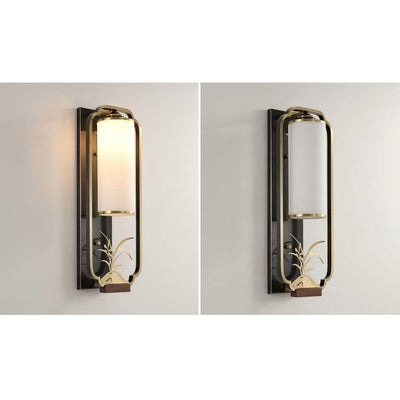 Modern New Chinese Copper Glass Column Ring 1-Light Wall Sconce Lamp