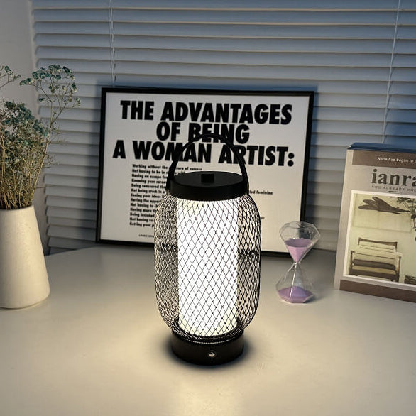 Modern Minimalist Grid Lantern Acrylic Iron Portable USB LED Table Lamp