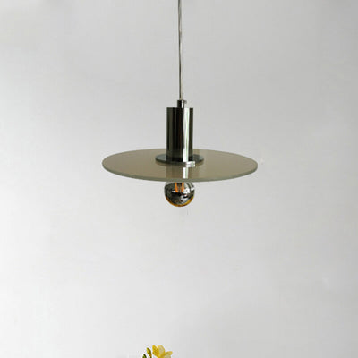 Nordic Minimalist Green Glass Flat Round Disc LED Pendant Light