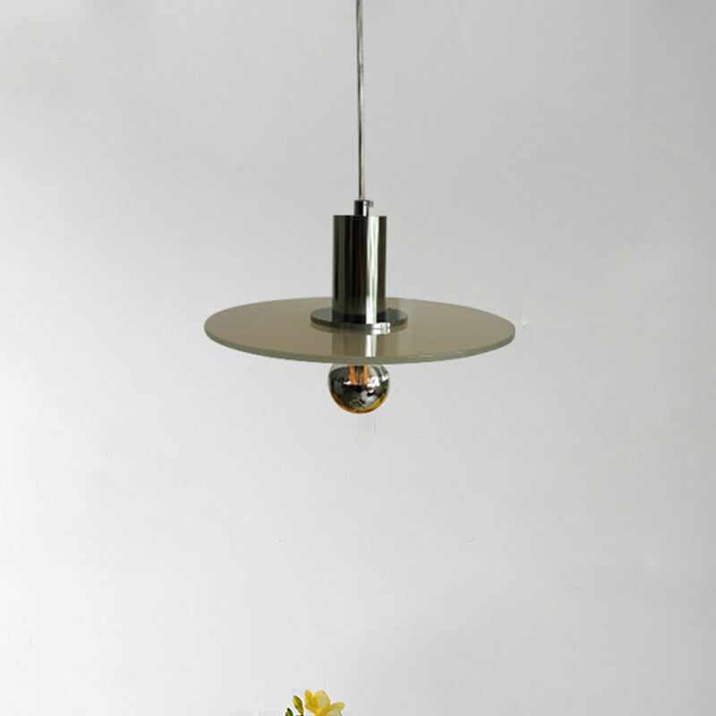 Nordic Minimalist Green Glass Flat Round Disc LED Pendant Light