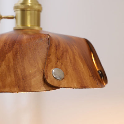 Vintage Leather Brass Barn Shade 1-Light Wall Sconce Lamp