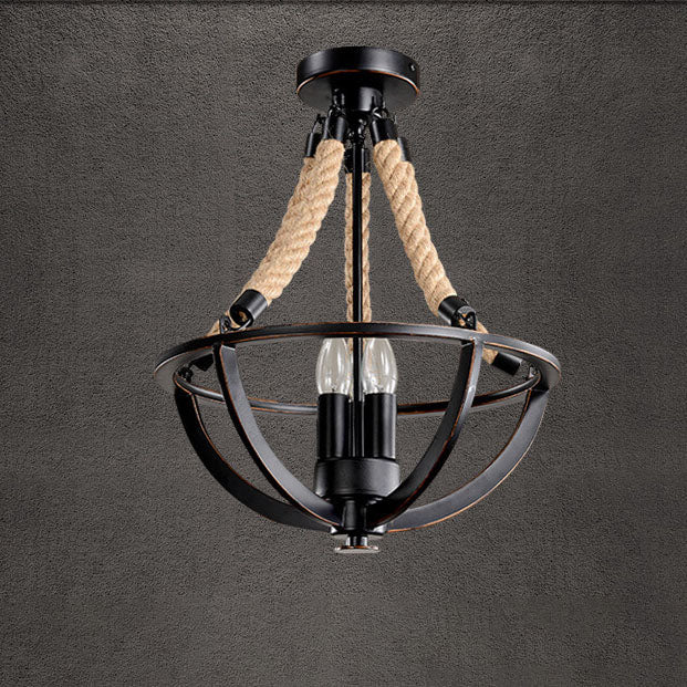 Vintage Industrial Eisen Kordel 3-Licht Insel Licht Kronleuchter 