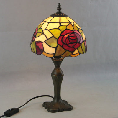 European Vintage Tiffany Rose Glass Alloy 1-Light Table Lamp