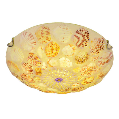 European Mediterranean Shell Art Round LED Flush Mount Ceiling Light