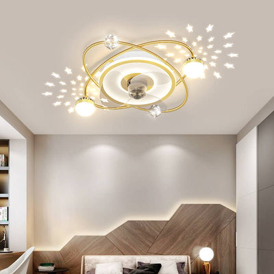 Modern Light Luxury Ring Star Effect LED Invisible Flush Mount Ceiling Fan Light