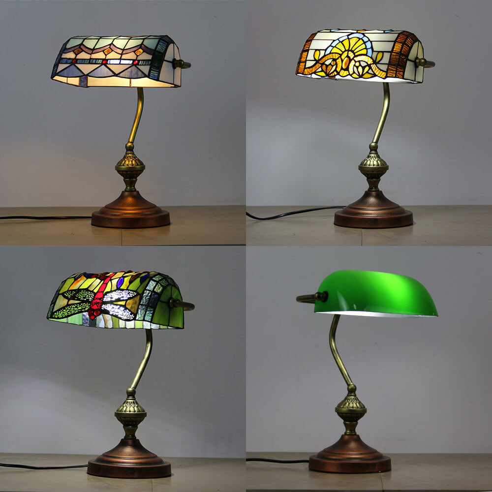 Europäische Tiffany Vintage Bankglas-Hardware 1-Licht Tischlampe 