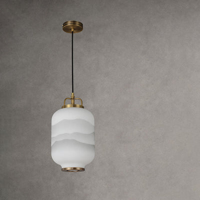 Traditional Chinese Lantern Brass Glass LED Pendant Light For Living Room