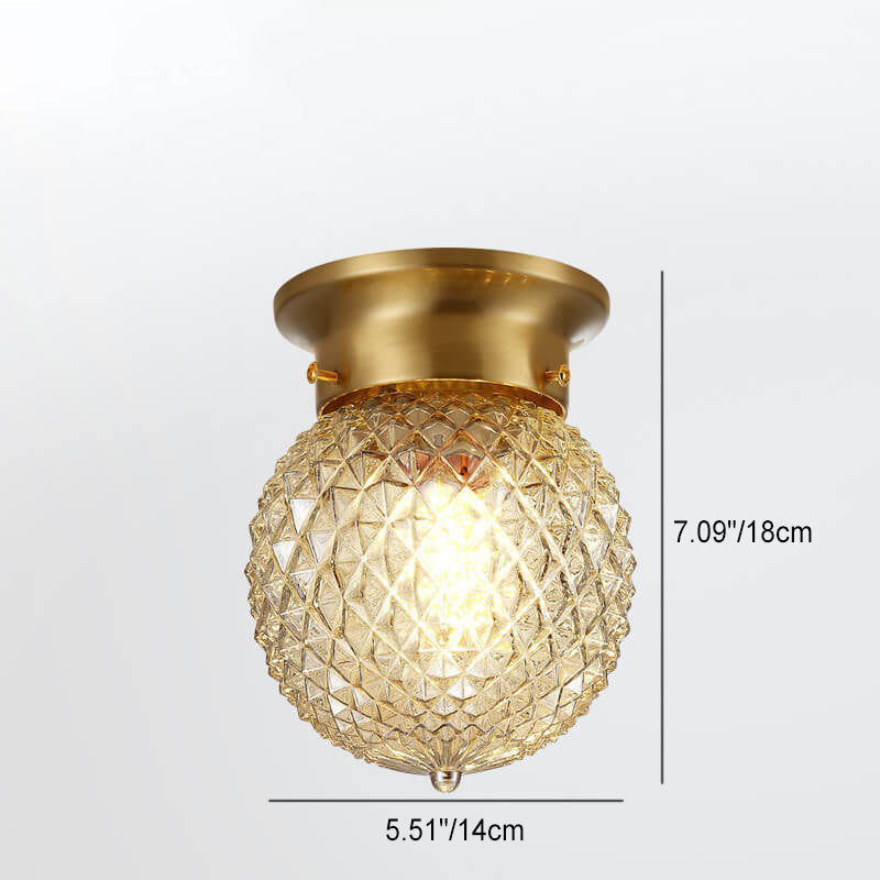 Modern Minimalist Pineapple Stripes Copper Glass 1-Light Semi-Flush Mount Ceiling Light