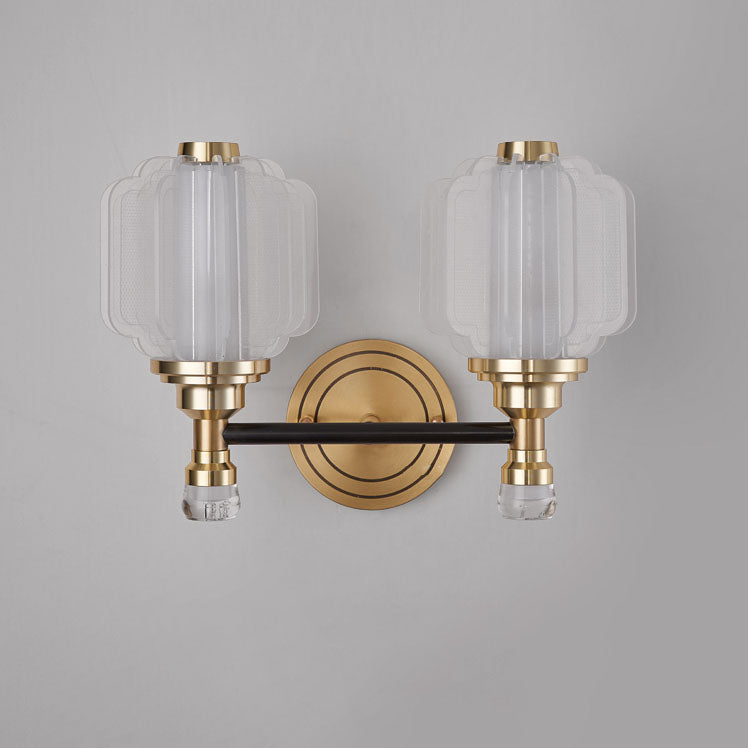 Modern Chinese Acrylic Brass Lantern 1/2 Light Wall Sconce Lamp