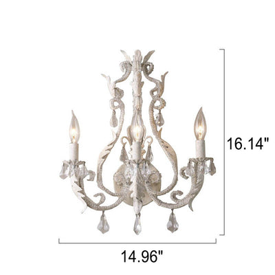 French Vintage Iron Crystal Hardware 3-Light Wall Sconce Lamp