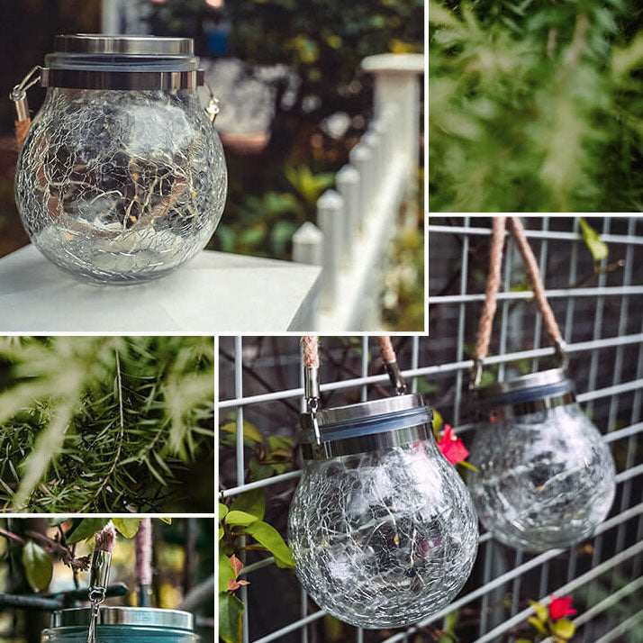 Solar Crackle Round Glass Jar LED Outdoor Garden Dekoratives Licht 