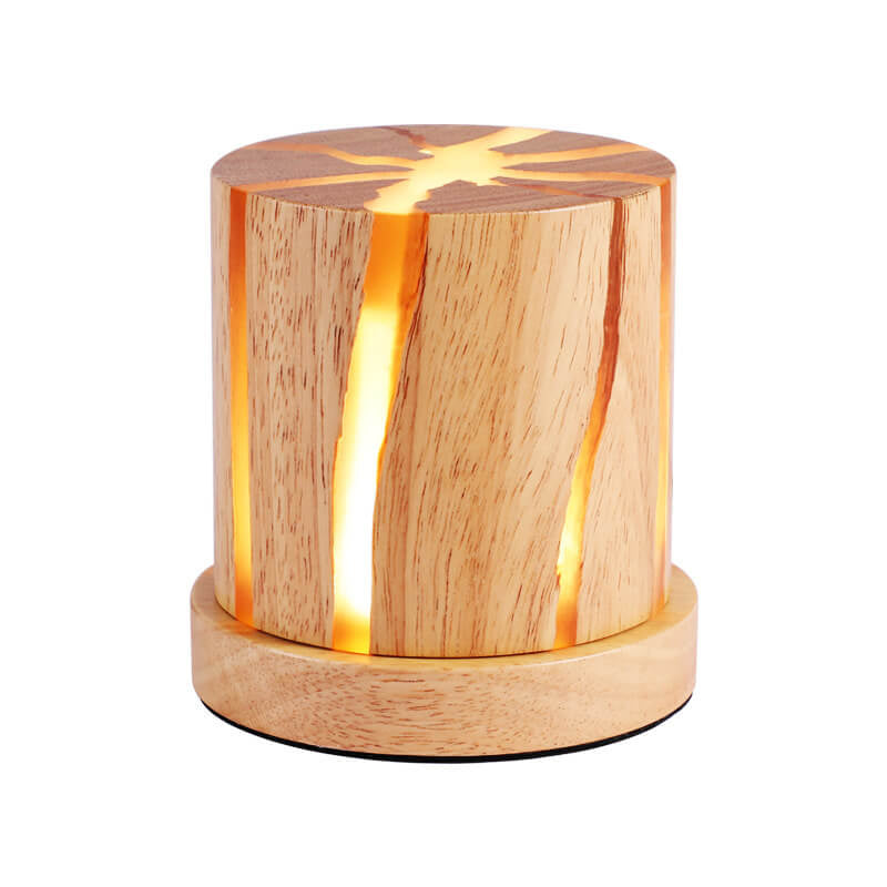 Nordic Minimalist Wooden Resin Column Mini LED Night Light Table Lamp