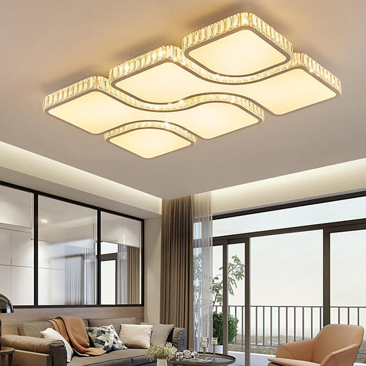 Contemporary Luxury Rectangular PC Iron Crystal LED Flush Mount Light For Living Room &amp; Bedroom