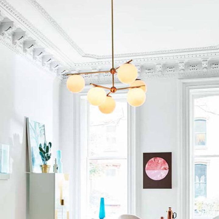 Suspension Luminaire à Boules Rondes en Verre avec Branches Minimalistes Nordiques Magiques 3/6/9 Lumières 