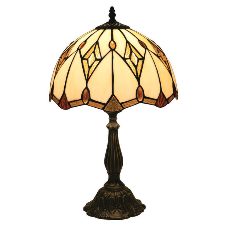 Traditionelle 1-flammige Tiffany-Tischlampe im Barockstil mit kuppelförmigem Schirm aus Buntglas und Gestell aus Zinklegierung für das Schlafzimmer 