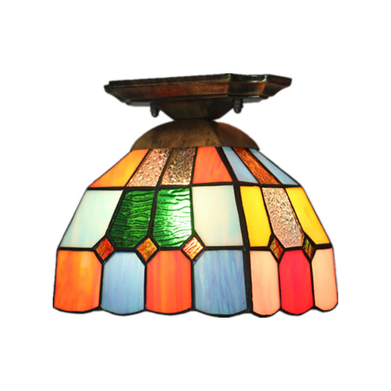 Tiffany Stained Glass Dome 1-Light Semi-Flush Mount Ceiling Light