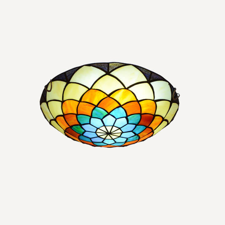 European Tiffany Stained Glass Round 2/3 Light Flush Mount Ceiling Light
