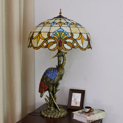 Lampe de table Tiffany en verre teinté à 3 lumières, luxe léger rétro européen, grue féminine 