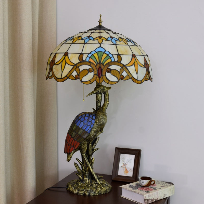 Lampe de table Tiffany en verre teinté à 3 lumières, luxe léger rétro européen, grue féminine 
