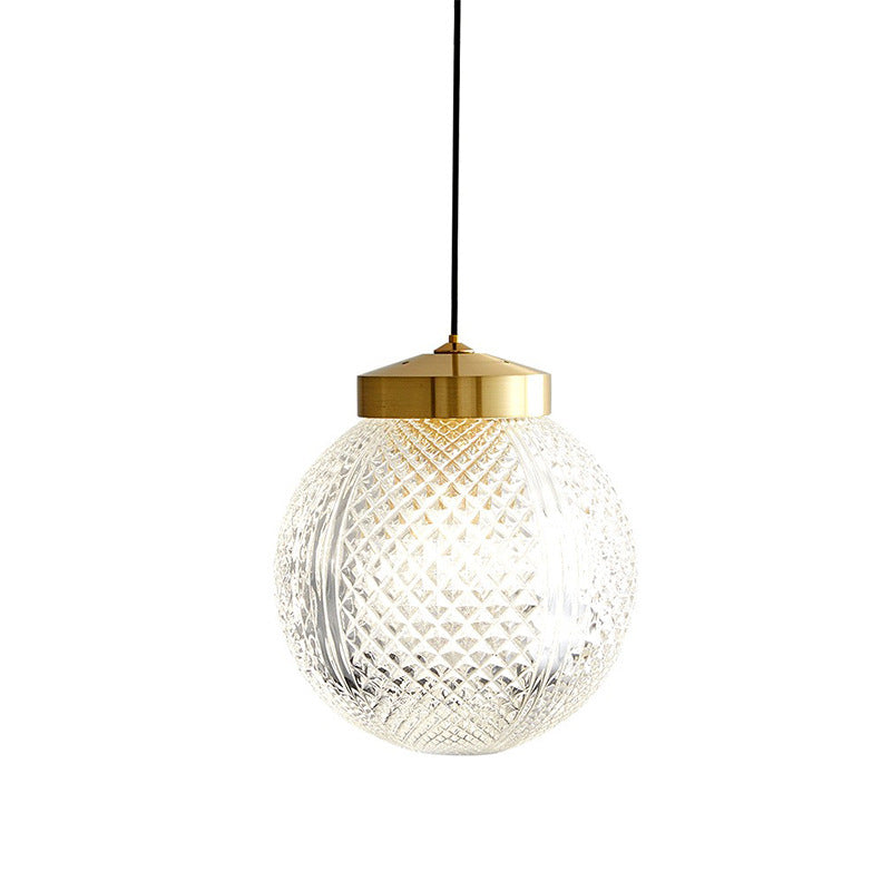 Modern Luxury Striped Glass Copper Round Ball Ring 1-Light Pendant Light for Living Room