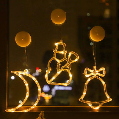 LED Christmas Lights Santa Claus Snowman Shape Window Suction Cup Decoration Lights