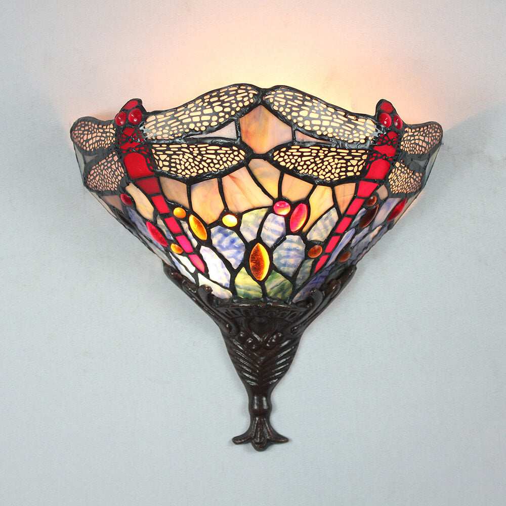 Europäische Tiffany Libelle Buntglas 1-Licht Wandleuchte 
