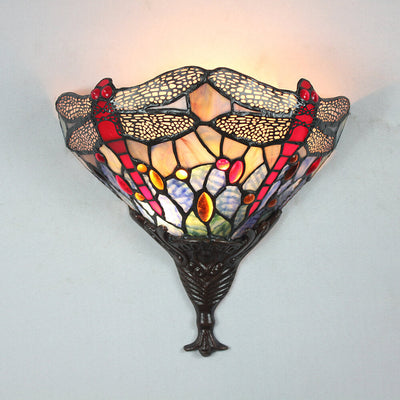 European Tiffany Dragonfly Stained Glass 1-Light Wall Sconce Lamp