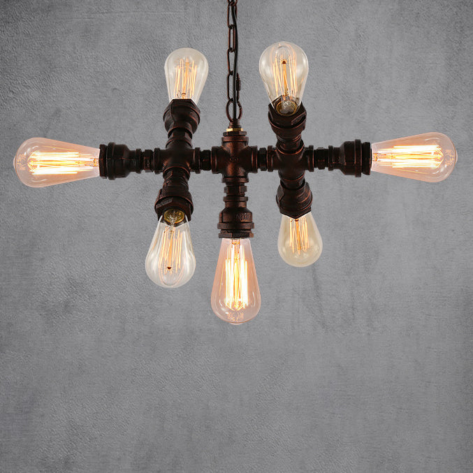 Industrial Iron Water Pipe Design 7-Light Chandelier