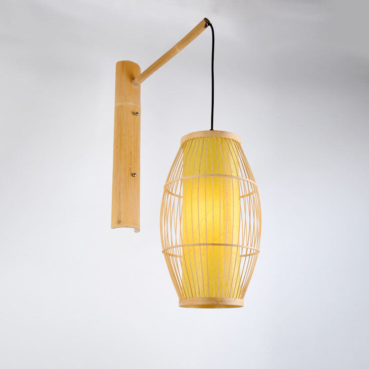 Japanese Creative Bamboo Weaving Oval Lantern 1- Light Wall Sconce Lamp