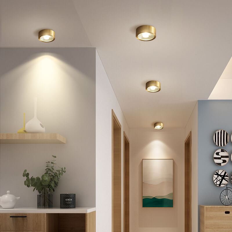 ضوء LED فائق النحافة بتصميم الشمال الفاخر من النحاس بالكامل بتصميم مثبت على السقف 