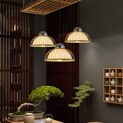 Modern Chinese Bamboo Weaving Pot Lid 1-Light Pendant Light