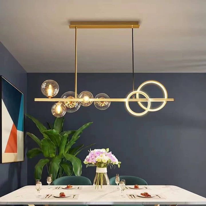Contemporary Luxury Glass Iron Ball Ring 5-Light Island Light Chandelier For Dining Room
