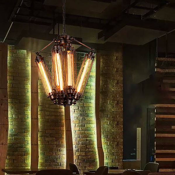Contemporary Industrial Square Iron Flute 8-Light Chandelier For Living Room