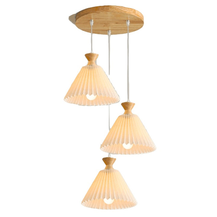 Lustre nordique à cône plissé en bois, 1/3 lumières, luminaire d&