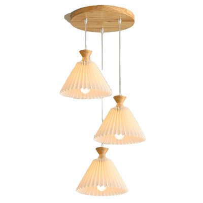 Nordic Wooden Pleated Cone 1/3 Light Island Light Chandelier