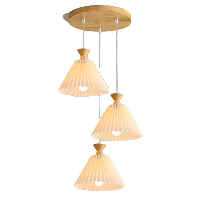 Nordic Wooden Plissee Cone 1/3 Light Island Light Kronleuchter 
