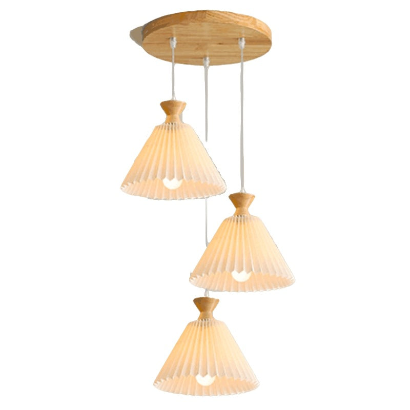 Nordic Wooden Pleated Cone 1/3 Light Island Light Chandelier