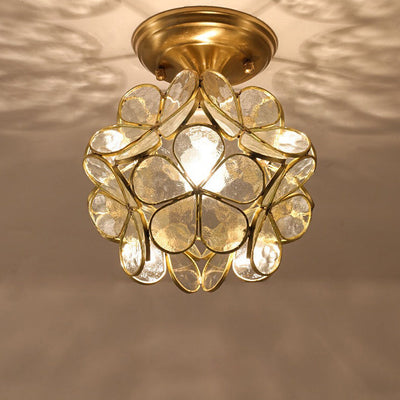 Modern Art Deco Petal Bubble Glass Shade Brass Frame 1-Light Semi-Flush Mount Ceiling Light For Living Room