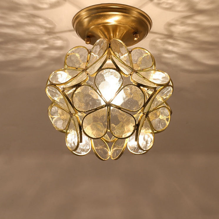 Moderne Art Déco Pétale Bulle Verre Abat-jour Cadre en Laiton Plafonnier Semi-Encastré à 1 Lumière Pour Salon 